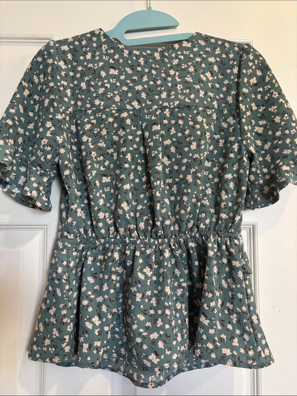 Madewell Teal Floral Drawstring Peplum Top